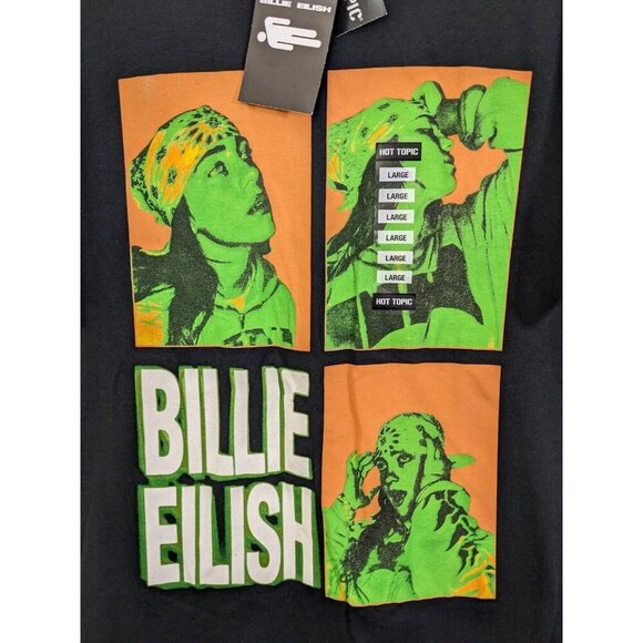 Hot Topic Billie Eilish Bandanna Grid T Shirt Large Black Orange Green Pop Music - Picture 2 of 5